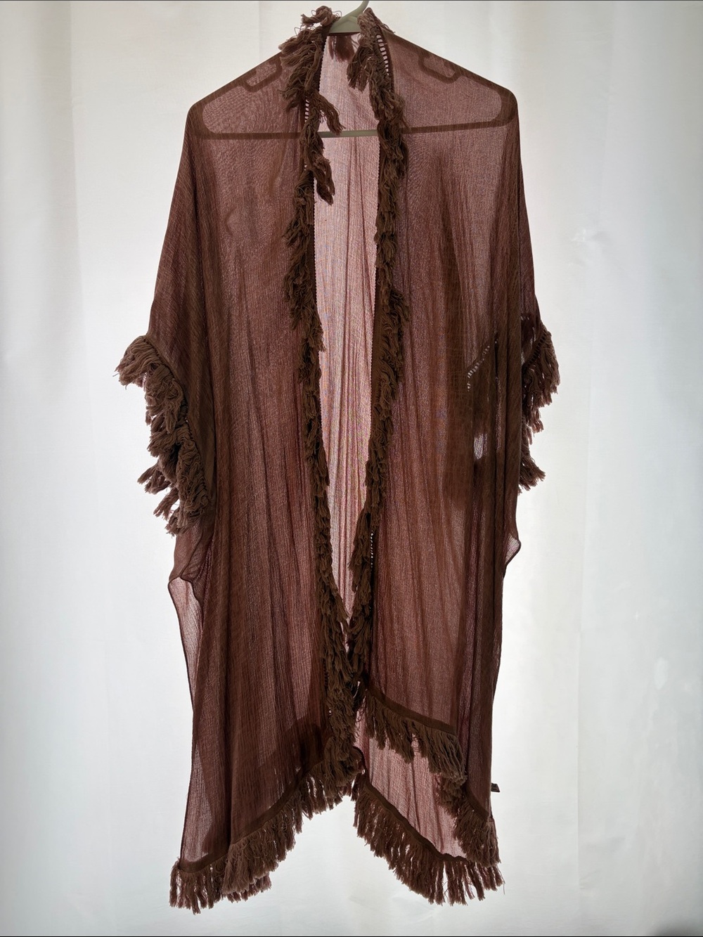 Sheer Fringe Kimono Duster in Dusty Rose